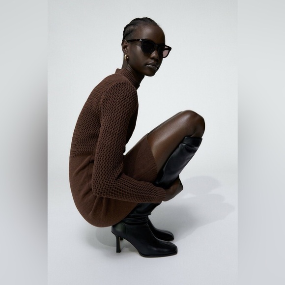 Zara Brown Chenille Dress with Cutwork - Picture 4 of 7